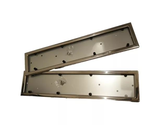 2 x "SUPER CHROME" EFFECT NUMBER PLATE HOLDER SURROUND CAR Real Metal, NO PLASTI