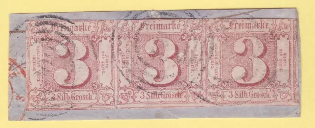 !! AD Thurn & Taxis MiNr 17 DREIERSTREIFEN , KATALOGWERT = 450 EUR , SELTEN !!