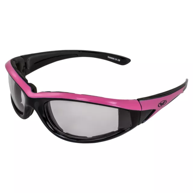 Global Vision Hawkeye Padded Glasses Pink Black Frame Photochromic Clear Smoke