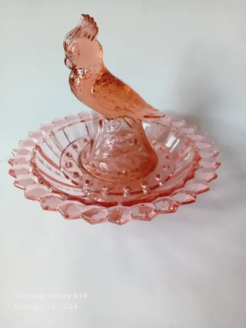 Art Deco Pink Glass Brockwitz float bowl set Kakadu rare!