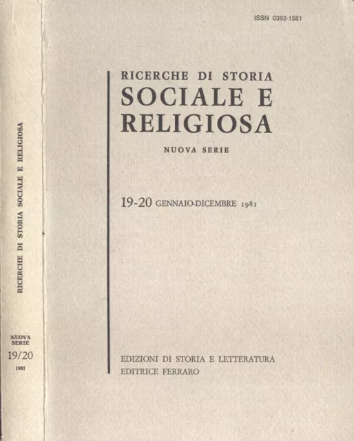 Ricerche di storia sociale e religiosa n. 19 - 20. . AA. VV.. 1981. .