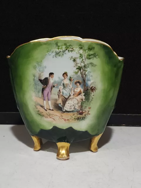 Antique M R Limoges France Handpainted Courting Couple Footed Porcelain Vase