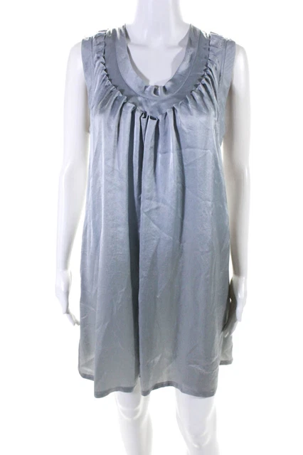 Jill Stuart Womens Pleated Neckline A-Line Tank Top Mini Dess Size 0 Silver