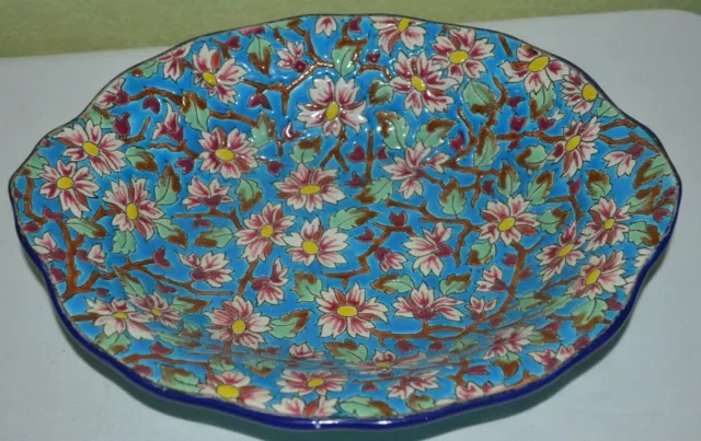 Grand plat à tarte décoratif en faïence émaux de Longwy, décor hérons -  Début de Série
