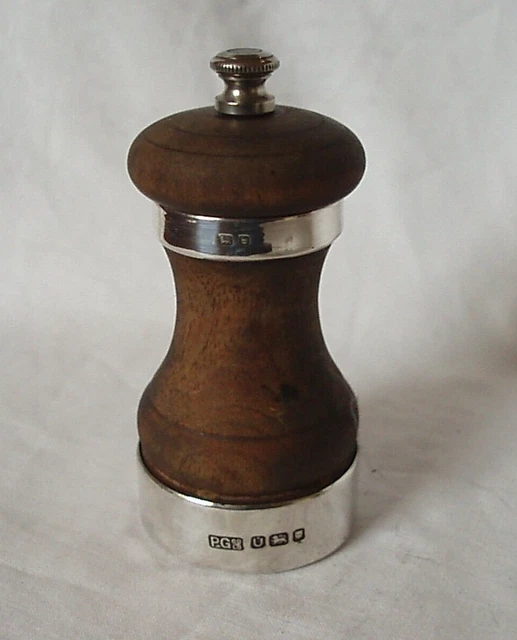 Pepper Grinder Contemporary Wood & Sterling Silver London 1955