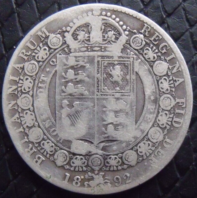 1892 VICTORIA SILVER HALF CROWN  ( .925 Silver )  British 2/6 Coin.   491