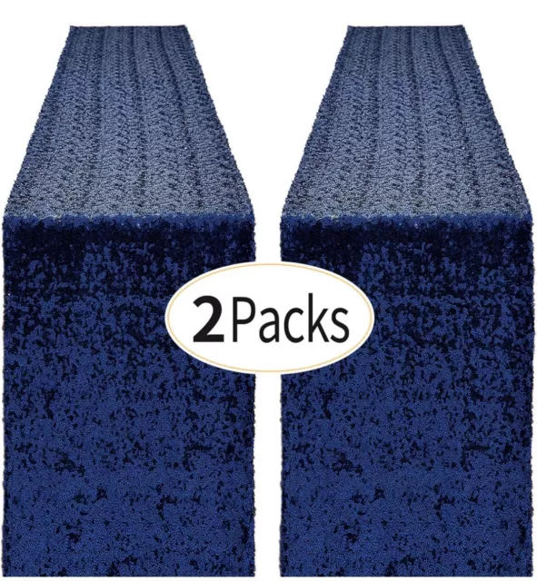 Navy Sequin Table Runner 12" x 72" 2 Pack Navy Glitter Table Runner Blue Spar...