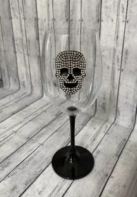 Halloween Skull Wine Glass-Day Of The Dead  Glass- Bling Gems! New!
