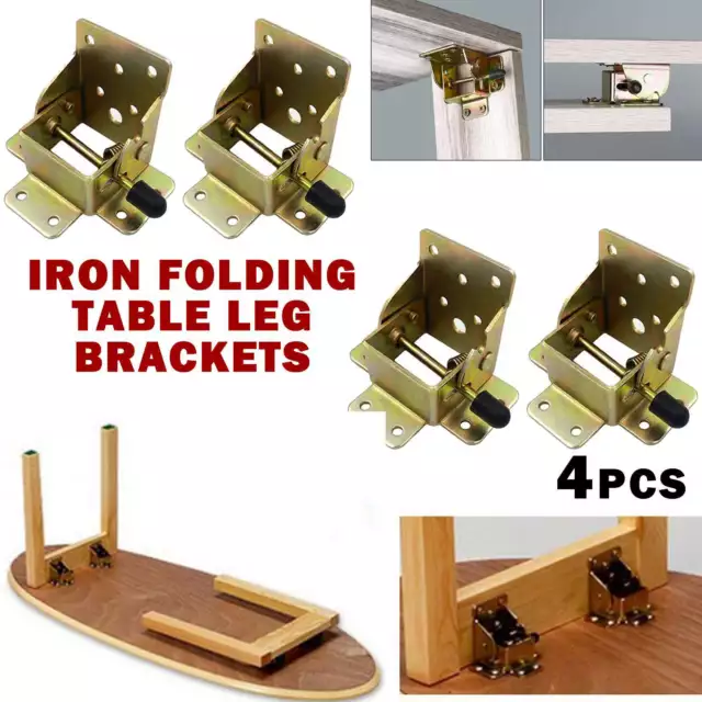 4x Iron Folding Table Leg Brackets Fittings Self Lock 90 Degrees Foldable Hinge