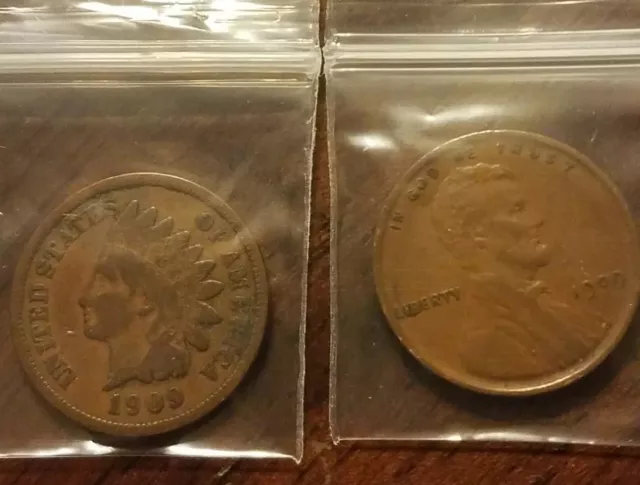 Semi Key 1909 Indian Head and 1909 VDB Lincoln Wheat Cent, 2 Great Coins