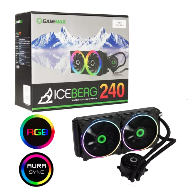 GameMax Iceberg 240mm A-RGB AIO Water Cooling System 3-pin AURA Sync Intel + AMD