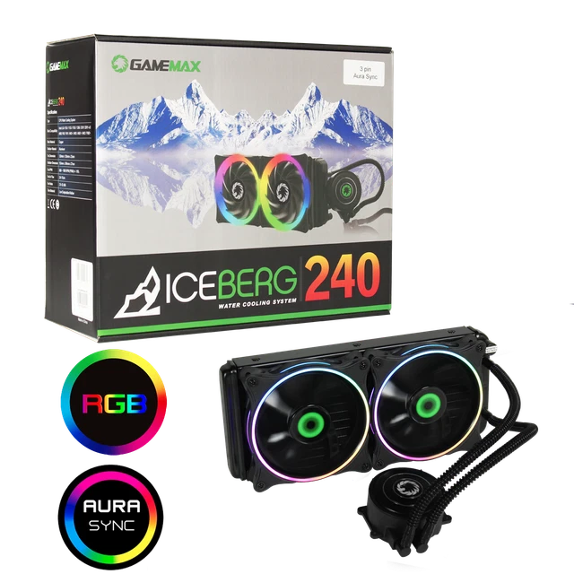 Computer Gpu Iceberg GAMEMAX ICEBERG 240MM ARGB AIO Water CPU Cooling 3-Pin AURA Sync Intel ...