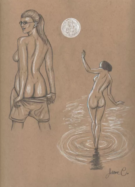 Nude female figure drawing pencil artist Jerome Cadd 3 Moon night white chalk 2