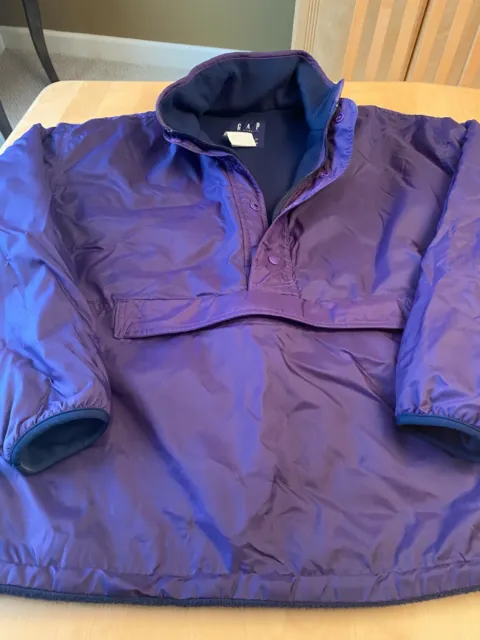 VTG Gap Artic Light Fleece REVERSIBLE Zip Parka Pullover 90s Purple/Navy Size S
