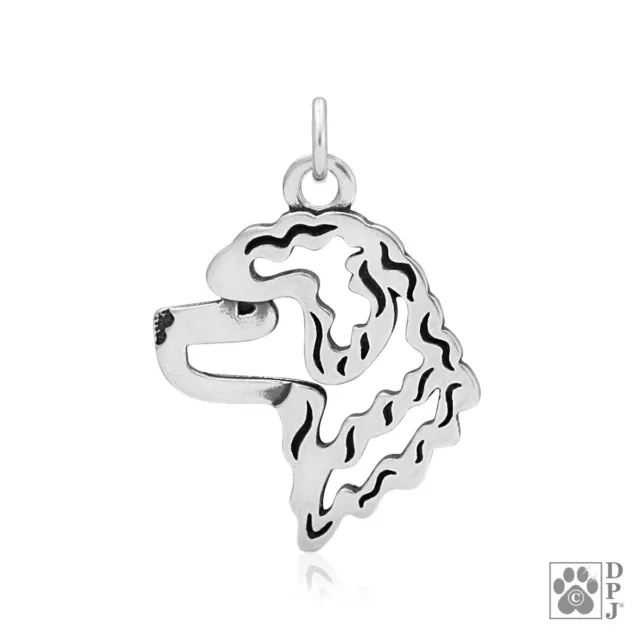 Portuguese Water Dog Necklace, Head pendant - recycled .925 Sterling Silver