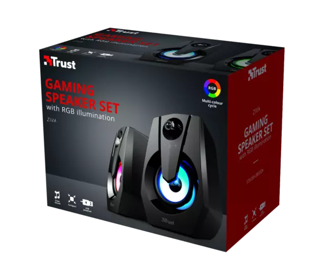 Trust Gaming GXT 606 Javv Enceinte PC Gamer 2.0, 12 W, Éclairage LED RGB,  Alimentation USB