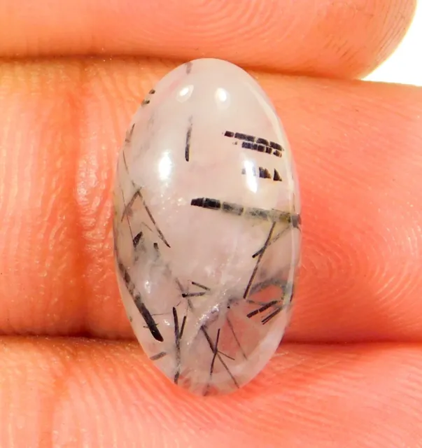 9 CT Haut Naturel Translucide Noir Rutile Quartz Ovale Cabochon Gemme Cf = 187