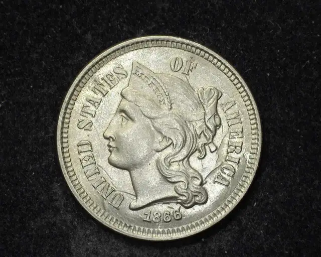 HS&C: 1866 Three Cent Nickel UNC - US Coin