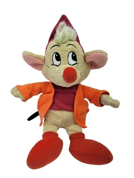 Disney Cinderella Mouse Jaq 10" Plush Stuffed Animal Toy Orange Jacket Red Hat