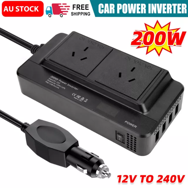 Car Power Inverter 12V to 240V AC Converter 200W With 4 USB Phone Charger