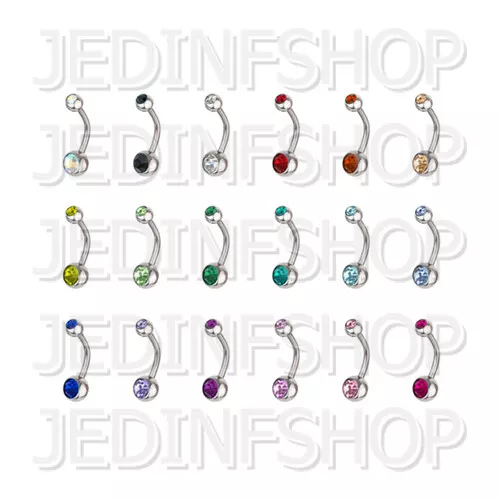 Navel Belly Bar | 1.6mm (14g) - 6mm-20mm | Double Gem - 18 Colours | Small Balls