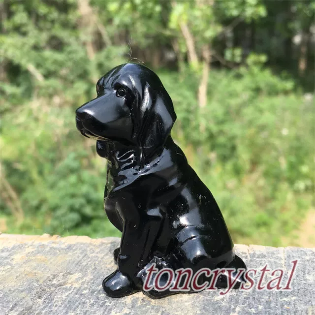 2" Natural Obsidian Hand Carved Dog Quartz Crystal Skull Reiki Healing 1pc