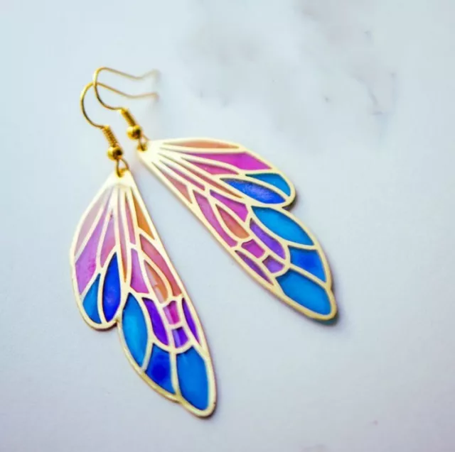 Silver/Gold Tone Colourful Butterfly Wing Bohemian Retro Hook Earrings