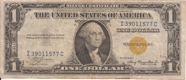 CRISP 1935 A North Africa $1 Silver Certificate -Rare (VF+) YELLOW SEAL FR#2306