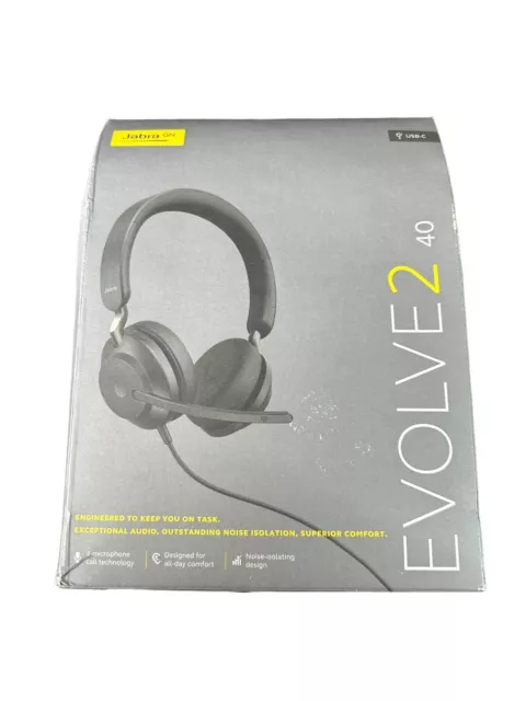 SEALED Jabra Evolve2 40 UC Wired Headphones, USB-A, Stereo, Black, NEW IN BOX