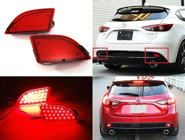 2x Red Rear Bumper Reflector LED Brake Stop Light For Mazda 3 Axela BM 5DR 2013+