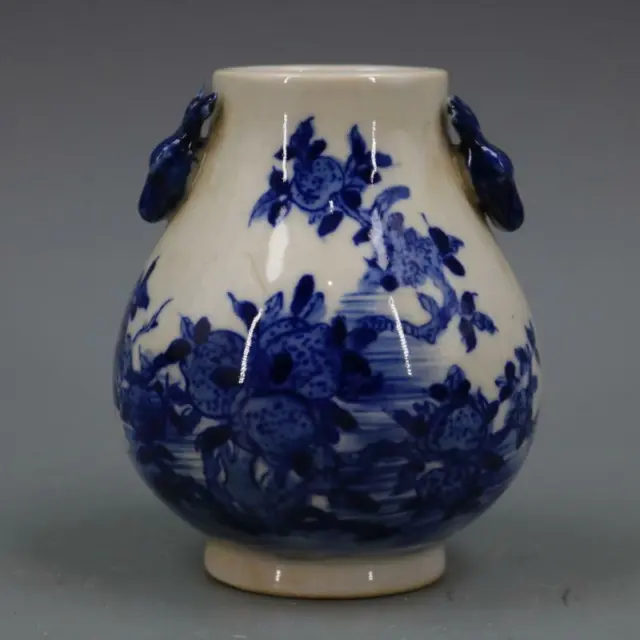 Chinese Blue and White Porcelain Qing Qianlong Peach Design Deer Shape Vase 3.9"