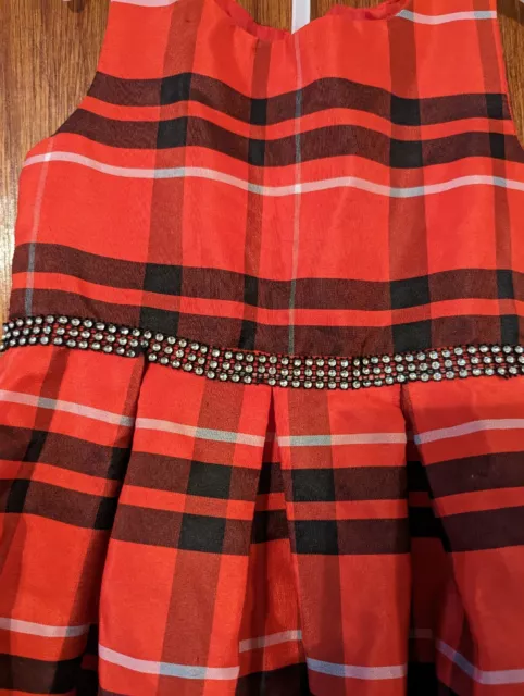 Young Land Girl's 4T plaid formal dress sleeveless rhinestone zip, lined C21 2