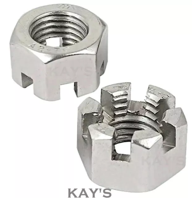 M5 M6 M8 M10 M12 M16 M20 Castle Nuts Slotted Hexagon Metric A2 Stainless Steel