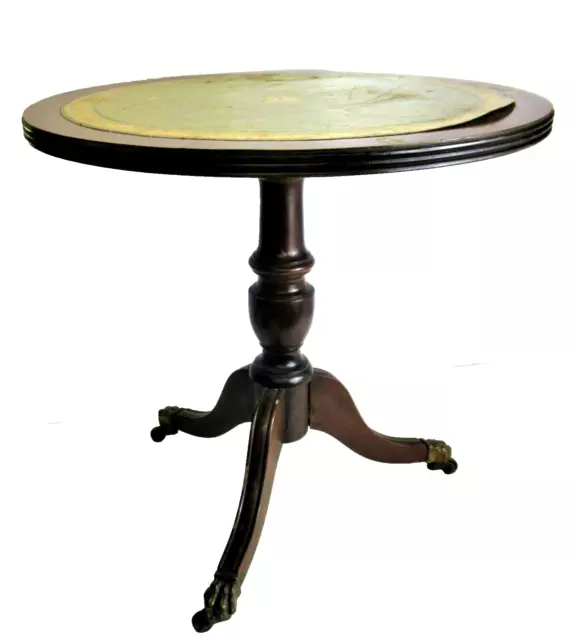 Reproduction Tripod Round Green Leather Top Mahogany Wine Table