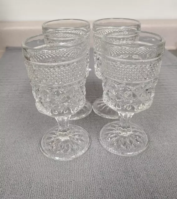 Lot of 4 Anchor Hocking Wexford Pressed Glass Water Wine Glasses Vintage Clear