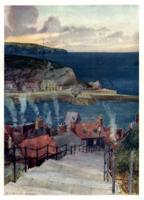 Evening at Whitby Yorkshire  Landscape Print & Description 1904