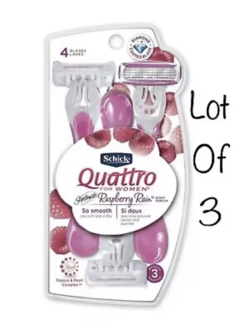 3- Navaja de afeitar desechable de lluvia frambuesa para mujer ~ 3 quilates ~ 4 cuchillas