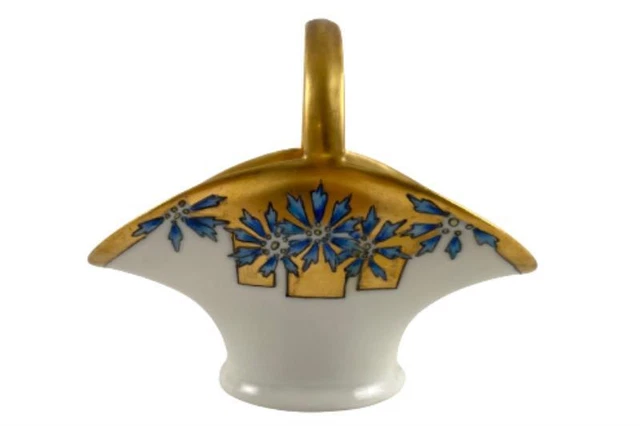 Vtg Hutschenreuther Selb Hand Painted Glass Basket 4.5 in Long