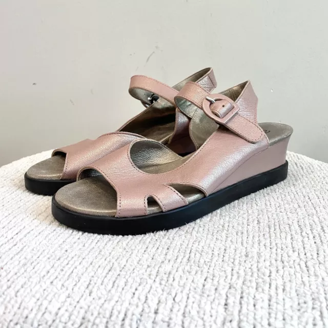 ARCHE Womens 38 =US 7 Open Toe Cut Out Buckle Ankle Leather Sandal Metallic Pink