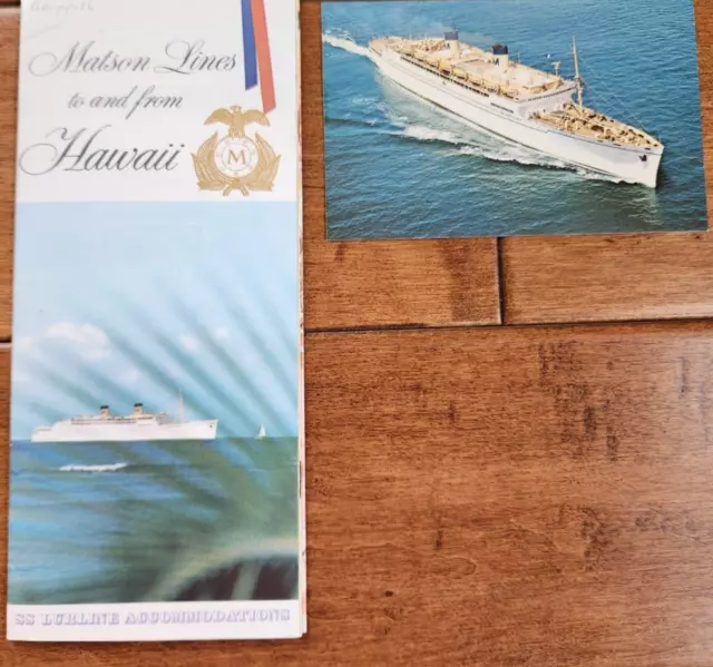 Vintage Cruise Ship Brochure + Postcard Matson Lines to Hawaii S.S. Lurline