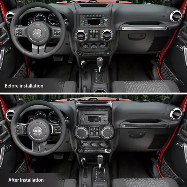 Carbon Fiber Interior Decor Trim Cover For Jeep Wrangler JK 11+ Accessories 13ps 2