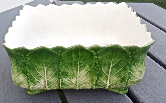 Vintage Vietri Foglia Leonardo Majolica Green Porcelain Leaf Glazed Bowl Italy