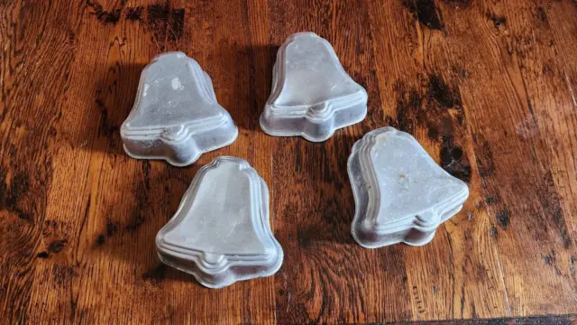 4 Vintage Aluminum Bell Shaped Dessert Molds Jello Soap Crafts 3 3/4"