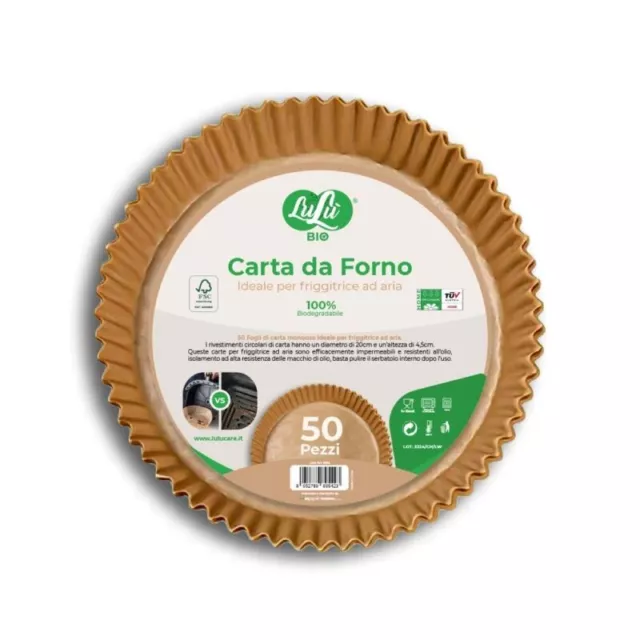 Carta Da Forno Ideale Per Friggitrice Ad Aria-100% Biodegradabile-50 Pz-Ø20 h4,5