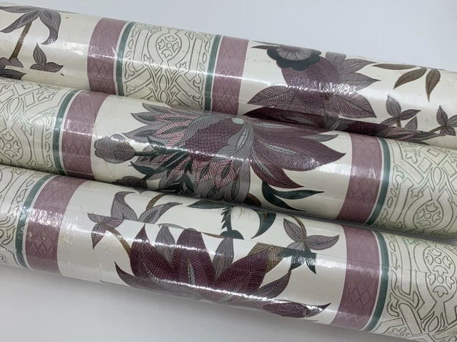 Lot Of 3 Rolls Shand Kydd Vinyl Wallpaper Purple Cream Floral 83918 NEW Vintage