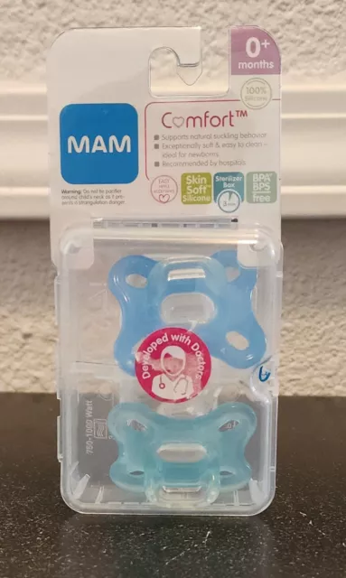 MAM 0+M Newborn Comfort Collection 2 Pack Unisex Blue Pacifiers