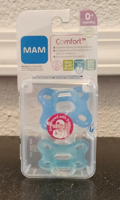 Paquete de 2 chupetes azules unisex MAM 0+M Newborn Comfort Collection