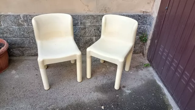 Coppia Di Sedie Kartell - 4875 - Carlo Bartoli - Color Panna - 1974