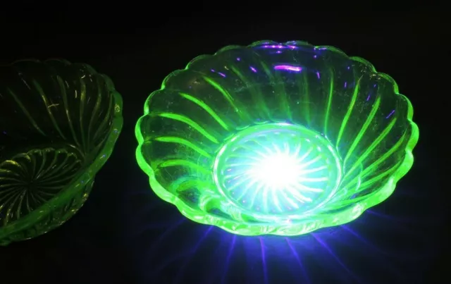 Pair Art Deco Bohemian Green Vaseline Uranium  Bowl c.1930s.