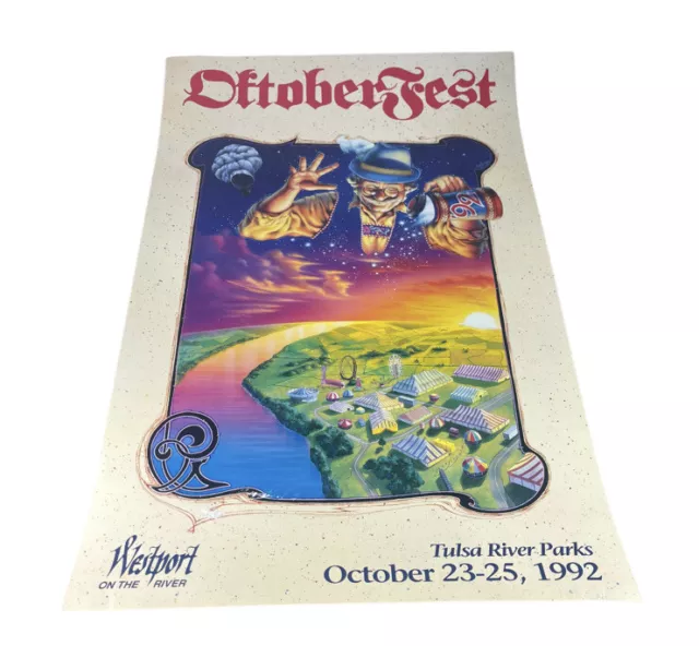 Vintage 90’s Tulsa River Parks October Fest 18”x27” Poster 1992 Beer Fest German